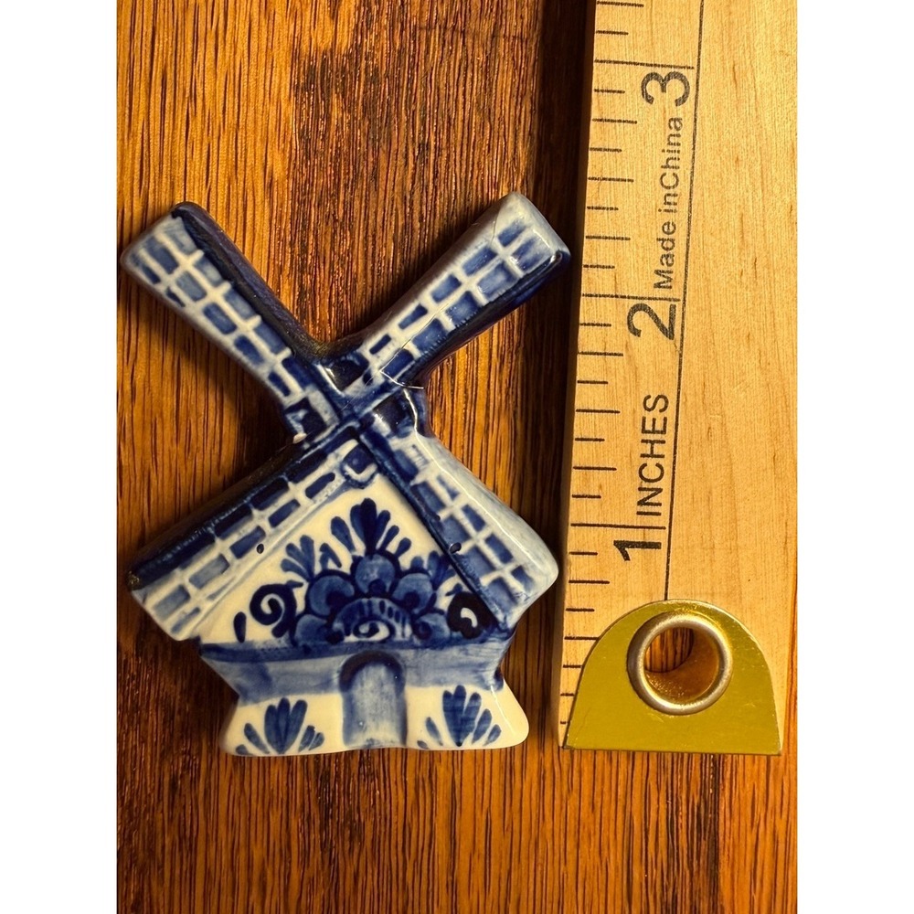 Vintage Delft Blue Style Dutch Windmill Duck Ceramic Refrigerator Magnets Set 2 - Picture 5 of 7